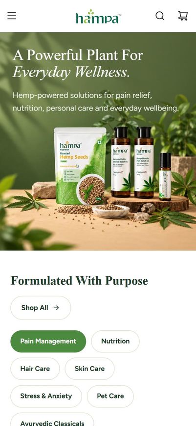Hampa Wellness store on a phone