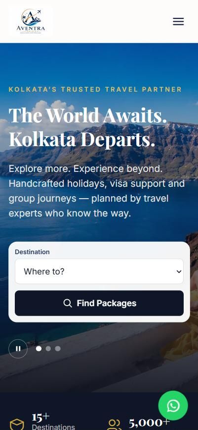 Travel booking demo homepage, mobile view