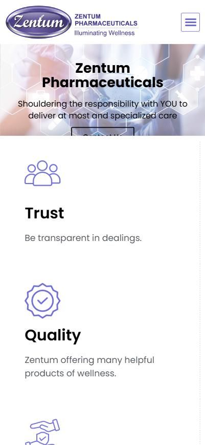Zentum Pharma website on a phone